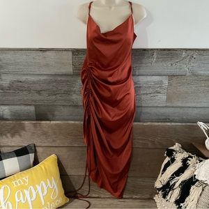 Shein rust-brown satiny side-drawstring cami dress size Medium